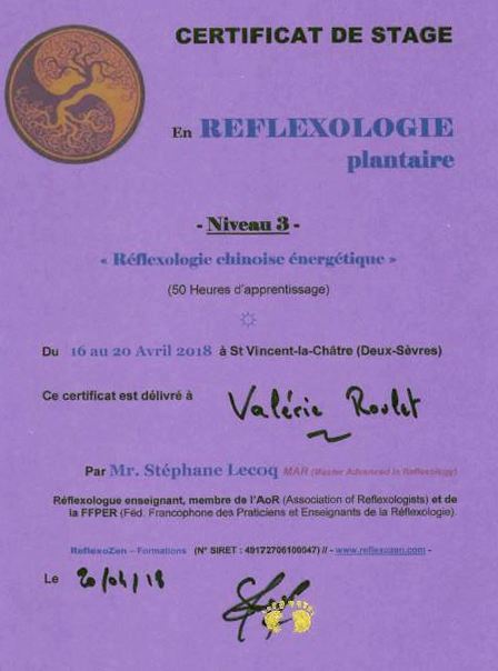 Certificat reflexologie plantaire n3