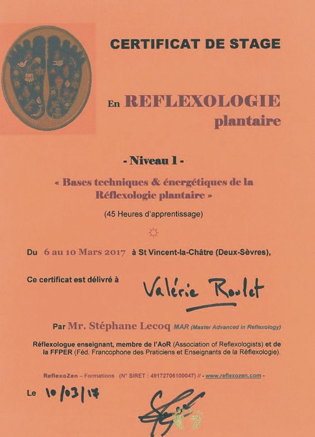 Certificat reflexologie plantaire