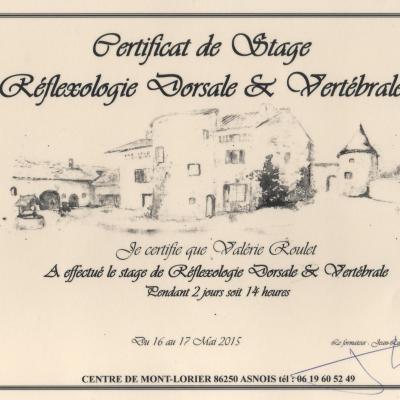 Certificat de stage reflexologie dorsale vertebrale